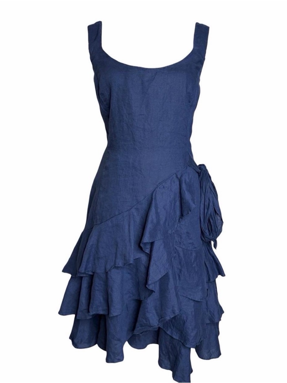 Vintage Ralph Lauren Navy Scoop Neck Tiered Ruffle Midi Dress - Picture 3 of 8
